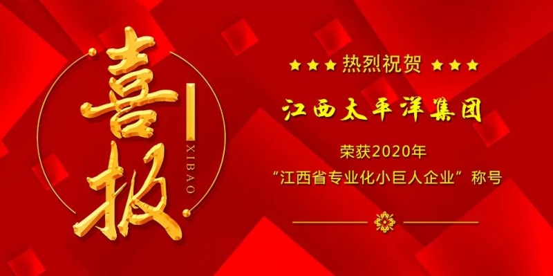 江西太平洋集团被认定为“2020年江西省专业化小巨人企业”